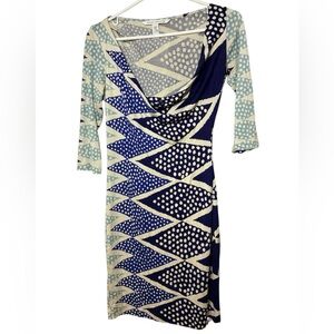 Diane Von Furstenberg Blue and Cream Geometric Dress